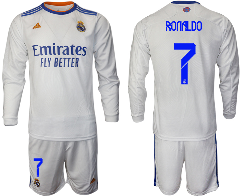 Men 2021-2022 Club Real Madrid home white Long Sleeve #7 Soccer Jerseys